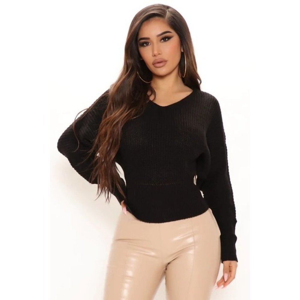 NWT FASHION NOVA Chilly Nights Sweater Color Black Size S - Picture 3 of 8
